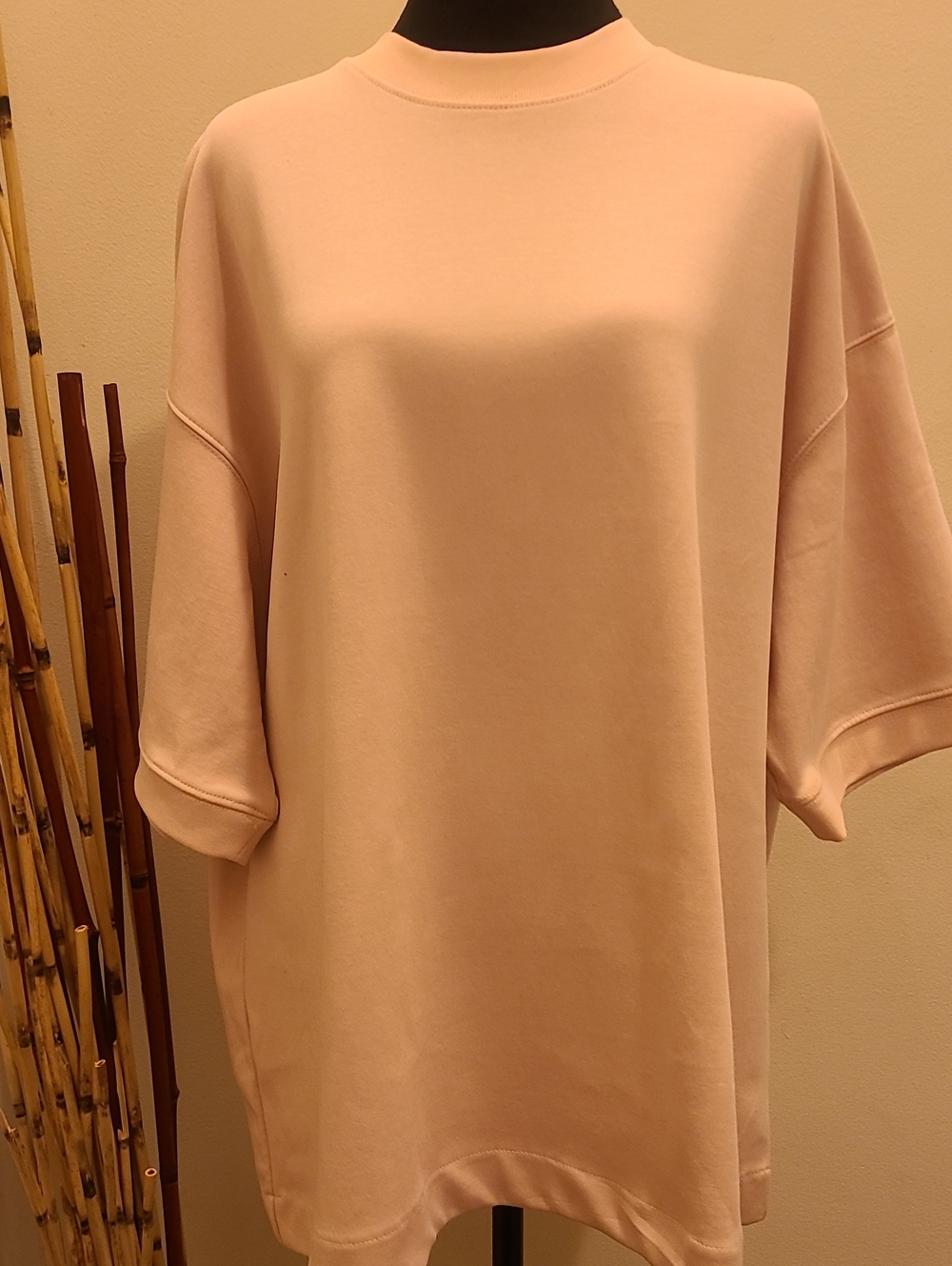 Denim & Flower Oversized Crewneck Sweatshirt - Blush Pink